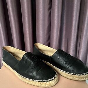 CHANEL Lambskin CC Black Espadrilles